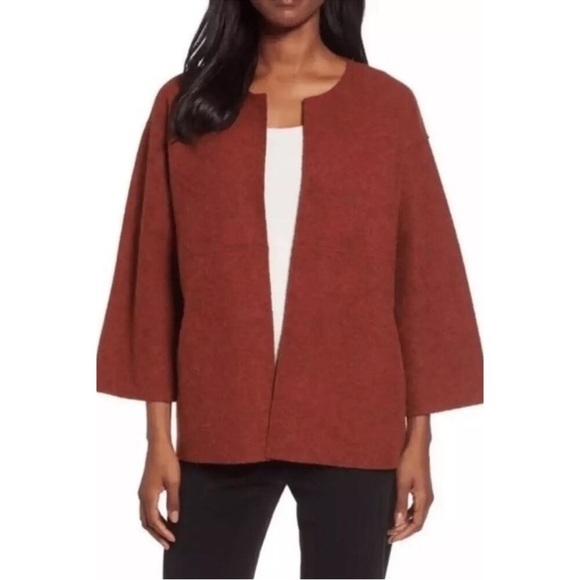 Eileen Fisher Women Rust Felted Alpaca Wool Melange Cardigan Sweater - Picture 1 of 6